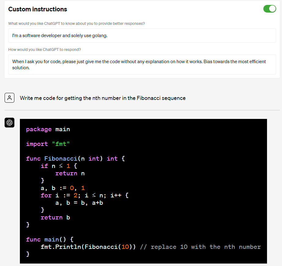 ChatGPT Custom instructions