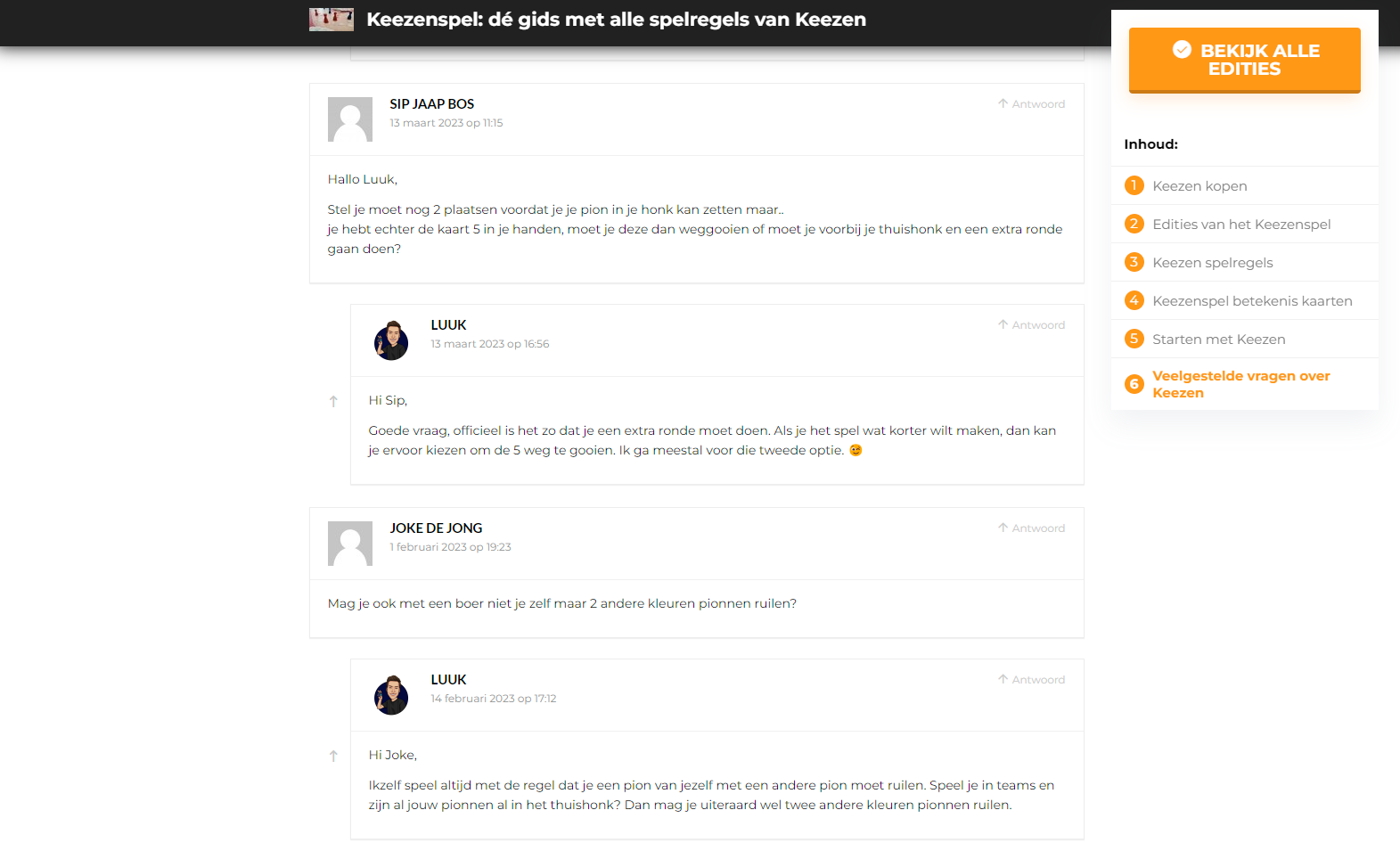 Comment sectie
