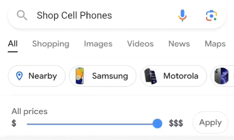 Google prijs slider
