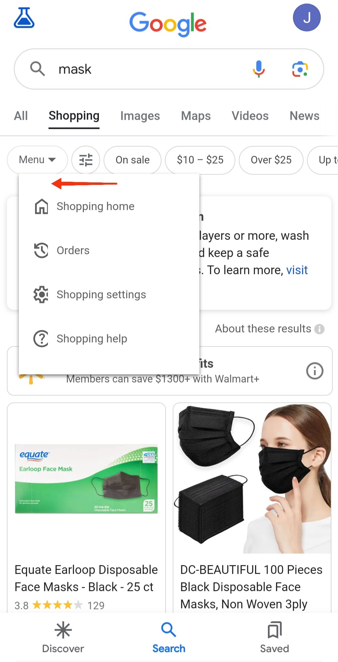 Google test shopping menu