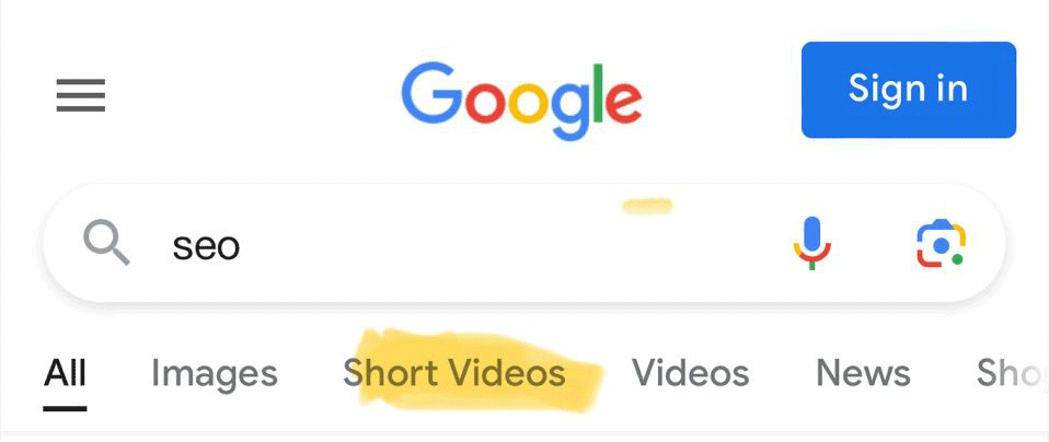 google short video tab