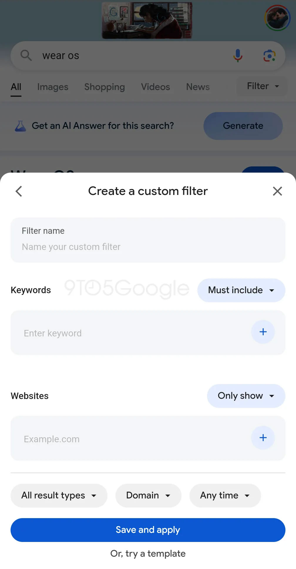 google zoekfilters