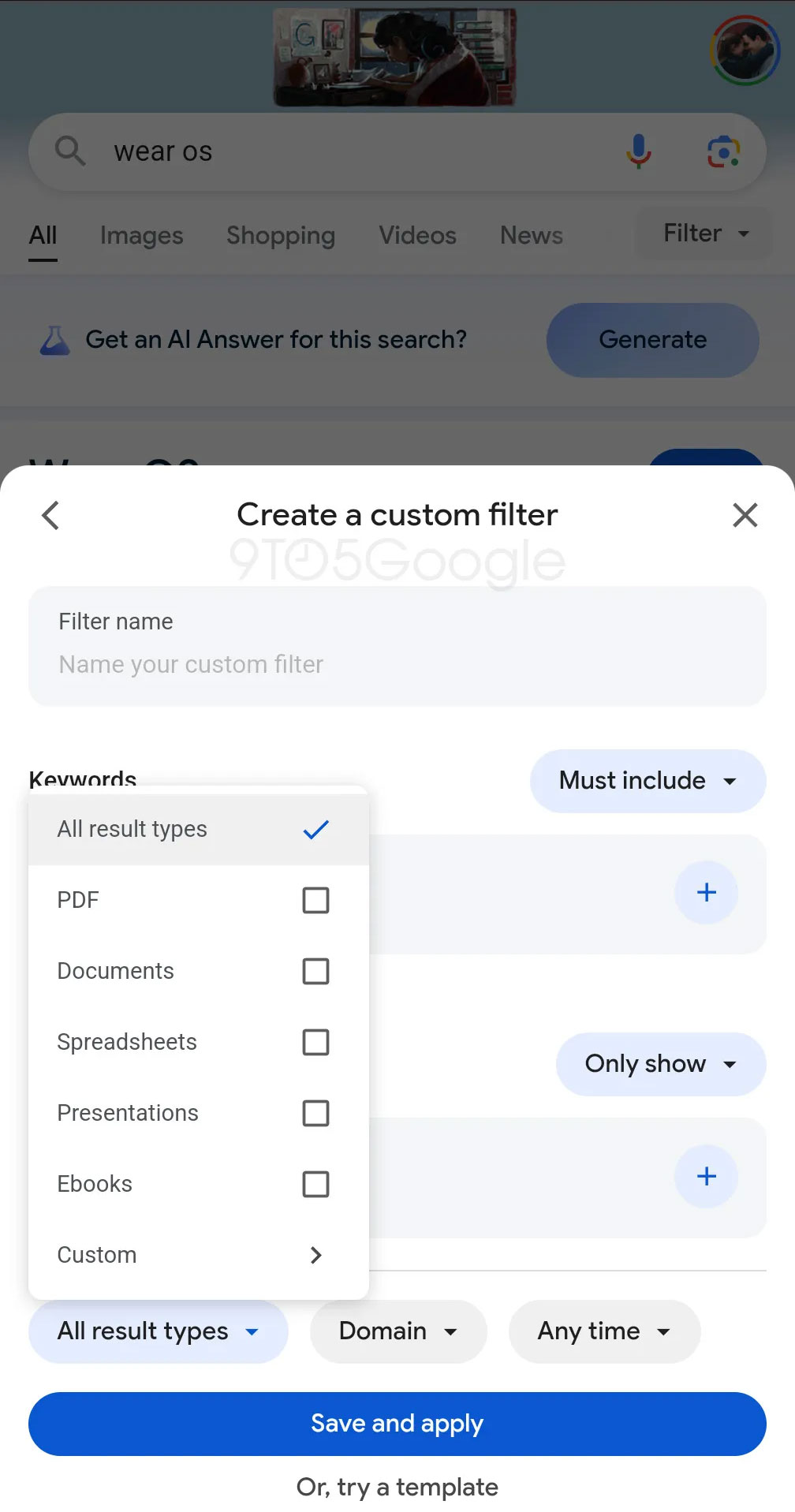 google zoekfilters