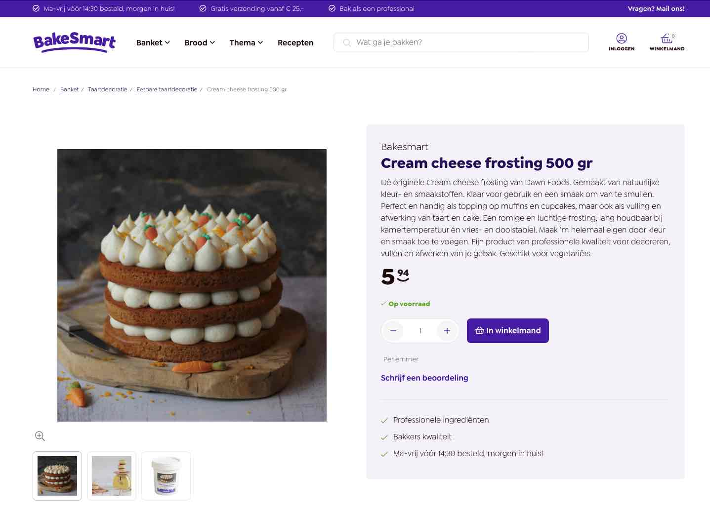 Screenshot BakeSmart productpagina