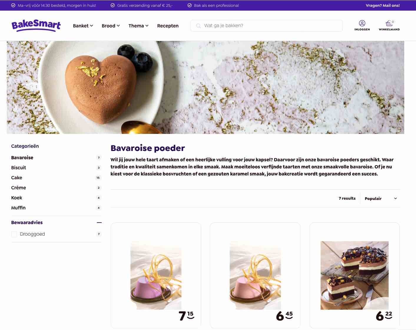 Screenshot categoriepagina BakeSmart
