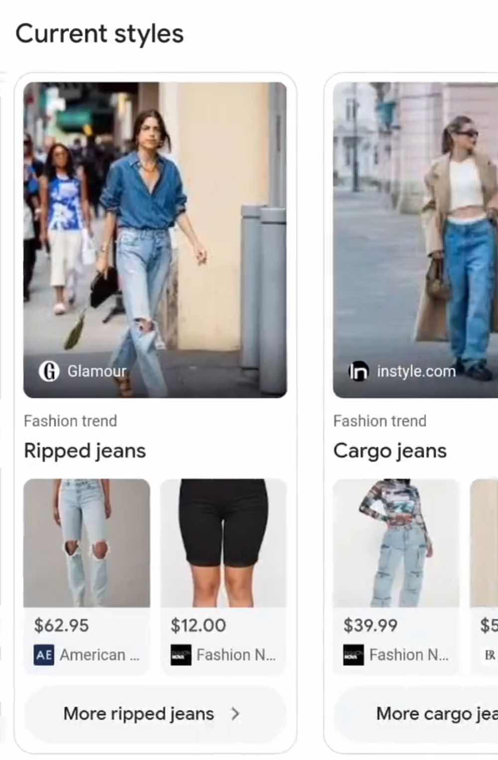 google search current styles carrousel