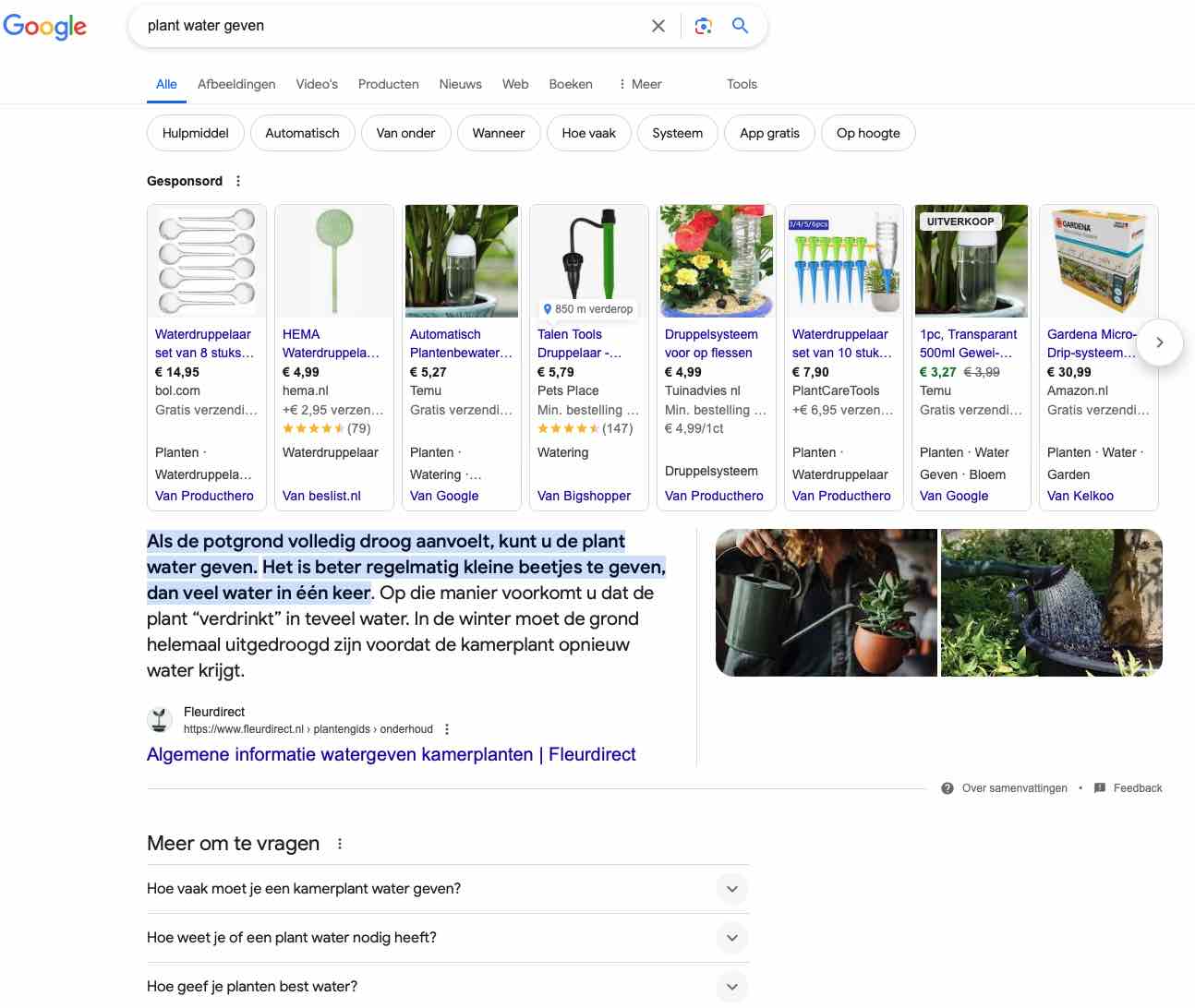 Screenshot zoekopdracht plant water geven