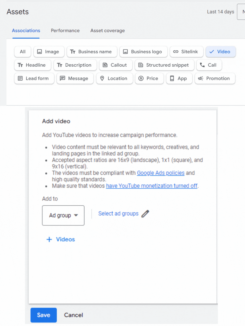 google ads video component in search ads